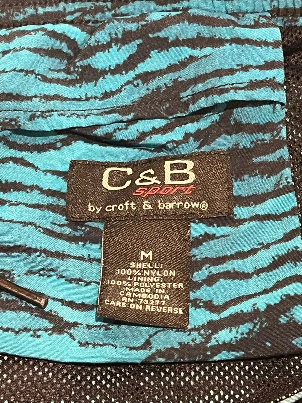 CB Sport Vintage 90s Nylon Mens Swimming Trunks Teal & Black Ripple Size M Retro